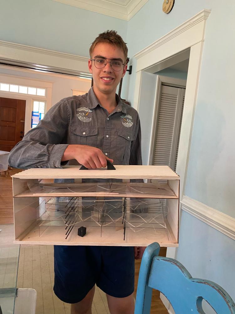 Stephen Griggs with his model box before security screening.