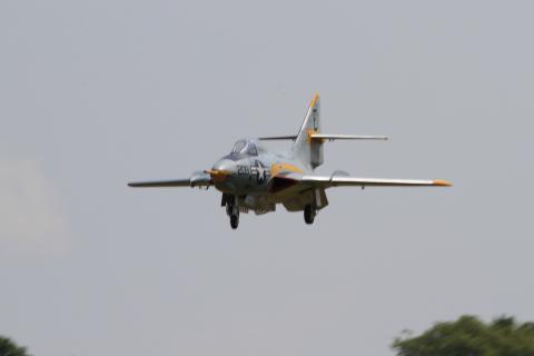 The Cougar F9F entered by Mike Fearing has an 85-inch wingspan and Futaba radio system. It won in Sportsman class this year. Features include an operating tail hook, canopy, speed brakes, and flaps.