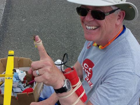 Mouse race winner Paul Gibeault's secret mouse race equipment.